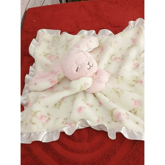 Little Me Pink Bunny Security Blanket With Floral Design & Satin Trim For Babies - Picture 2 of 7